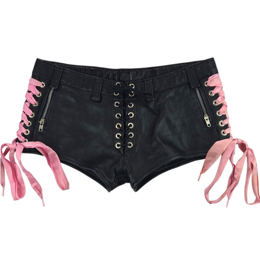 Hell Bent Leather/Brooke Worrel | Black Lace Up Leather Shorts | Size 34